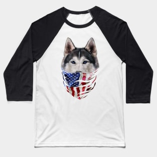 Patriot Siberian Husky In Usa America Bandana Dog Baseball T-Shirt